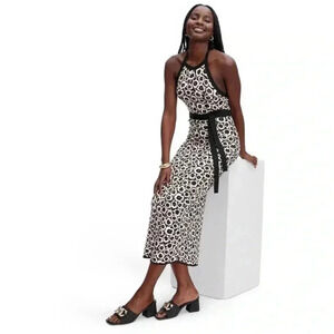 NWT Women's Halter Tie Neck Neutral Poppy Sweaterknit Midi Dress - DVF